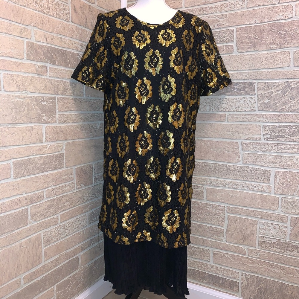 Vintage Cue Fashions Plus Size Golden Black Dress.